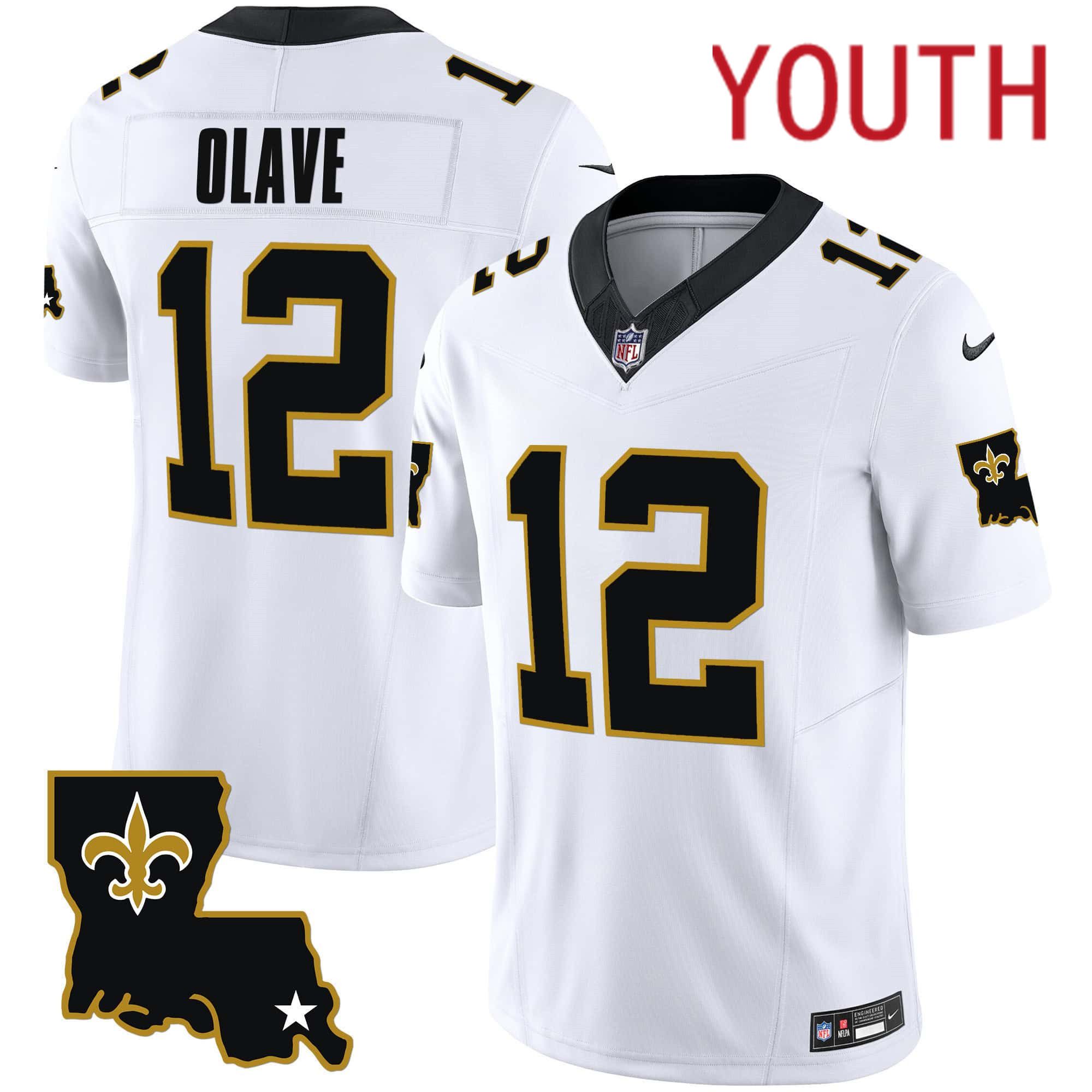 Youth New Orleans Saints #12 Olave White 2024 Nike 1987 Legacy Vapor Limited NFL Jersey->customized nfl jersey->Custom Jersey